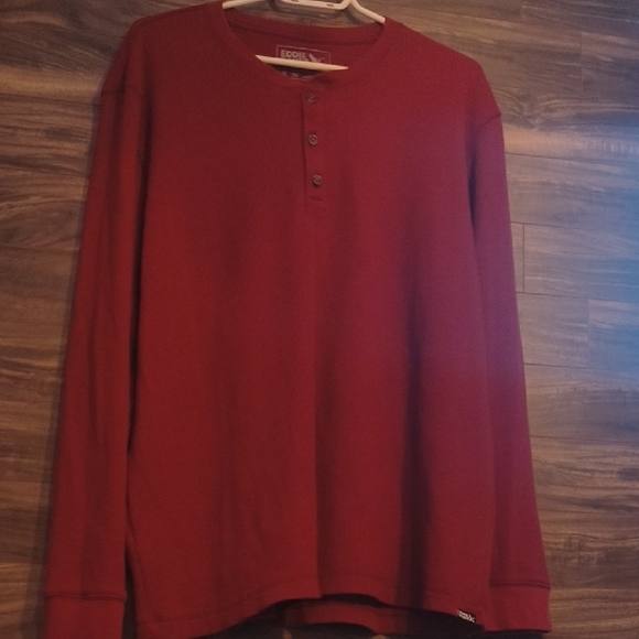 Eddie Bauer - Thermal 3 Button Long Sleeve Shirt Maroon Dark Red - Picture 4 of 6